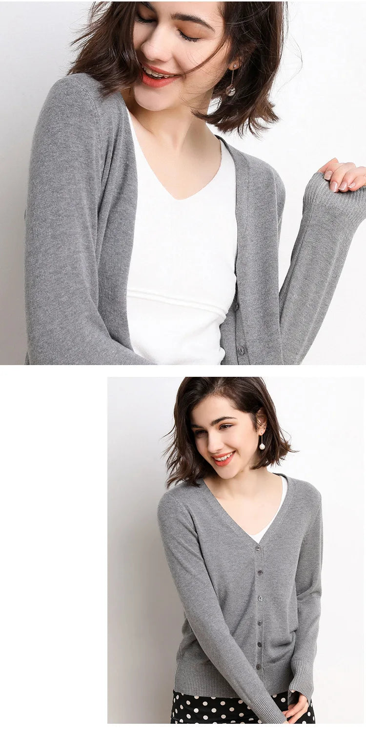 Women Cardigans Autumn Winter 2023 Single Breasted V-neck Knitted Sweater Fashion Short Knitwear Solid Jumpers - reetell