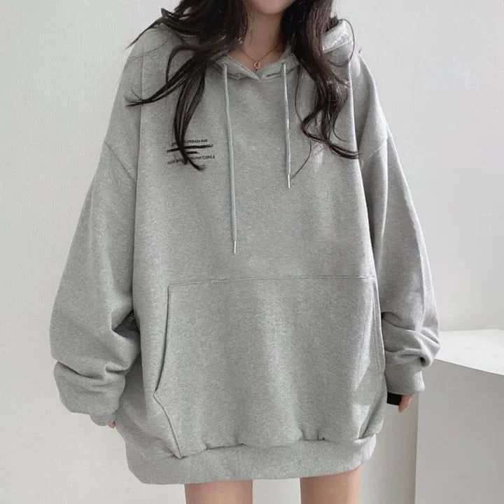 2024 Autumn Minimalist Long Sleeve Women Oversize Hoodies Korea Style Funny Printing Loose Pullovers Y2K Female Clothing Tops - reetell