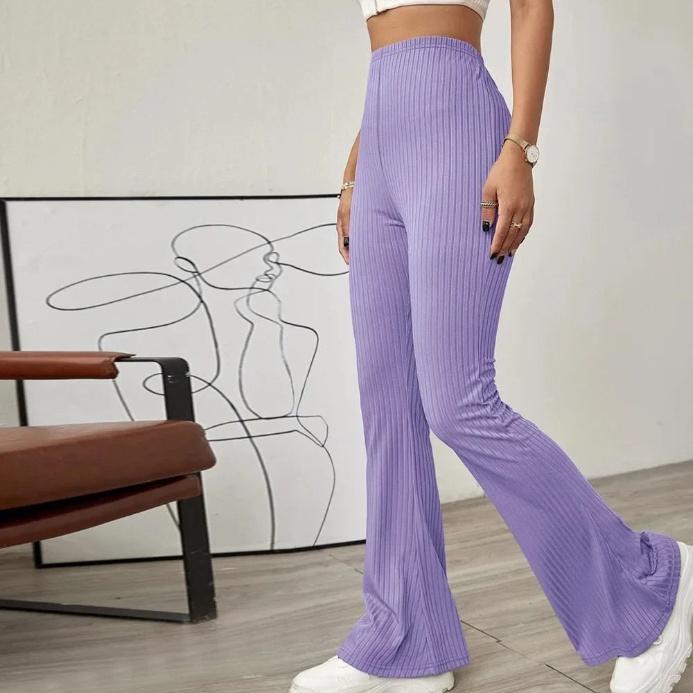 2024  temperament high-waist slimming beltless slightly flared knitted casual trousers for women - reetell