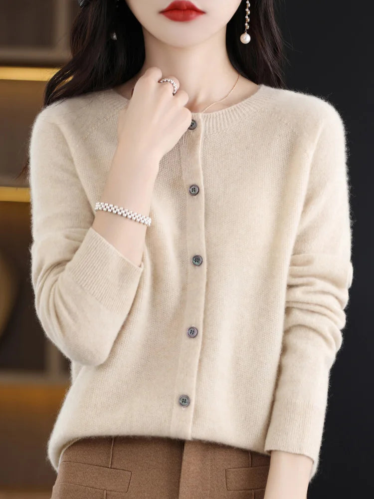 High Quality Round Neck Long Sleeve Cashmere 100% Merino Wool Pullover Women Sweater Coat Top - reetell