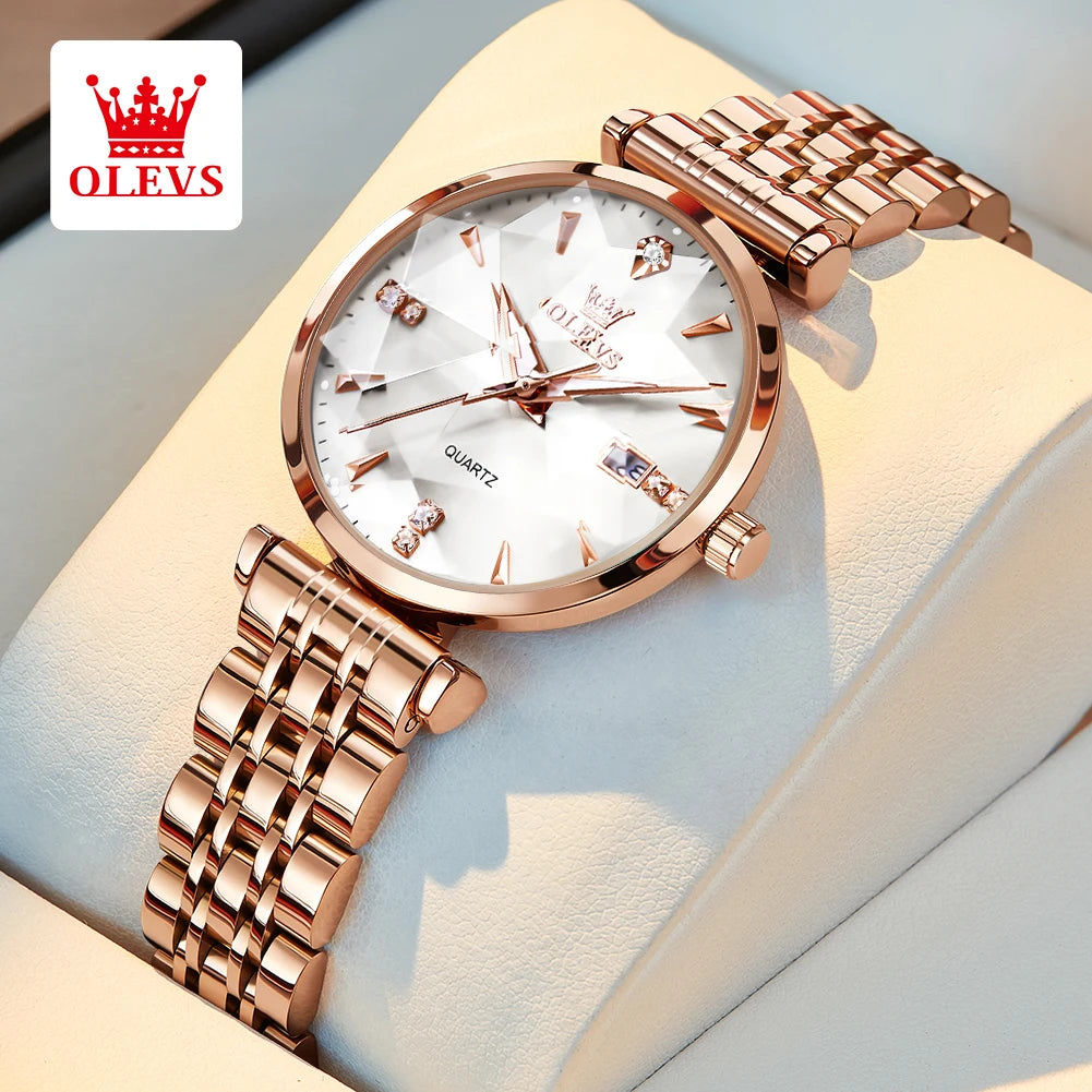 OLEVS 5536 Luxury Brand Diamond Quartz Women's Watch Fashion Elegant Rose Gold Waterproof Women's Watch Bracelet Set Reloj Mujer