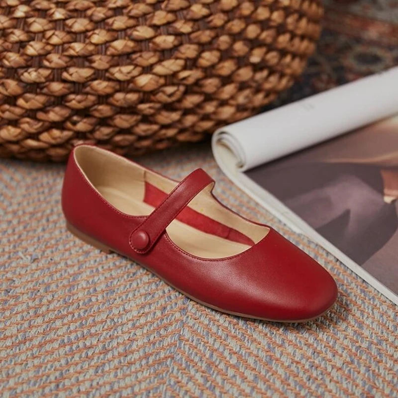 AIYUQI Women's Flat Shoes Genuine Leather 2024 New Spring Women's Mary Jane Shoes Red Literary Ballet Shoes Women - reetell