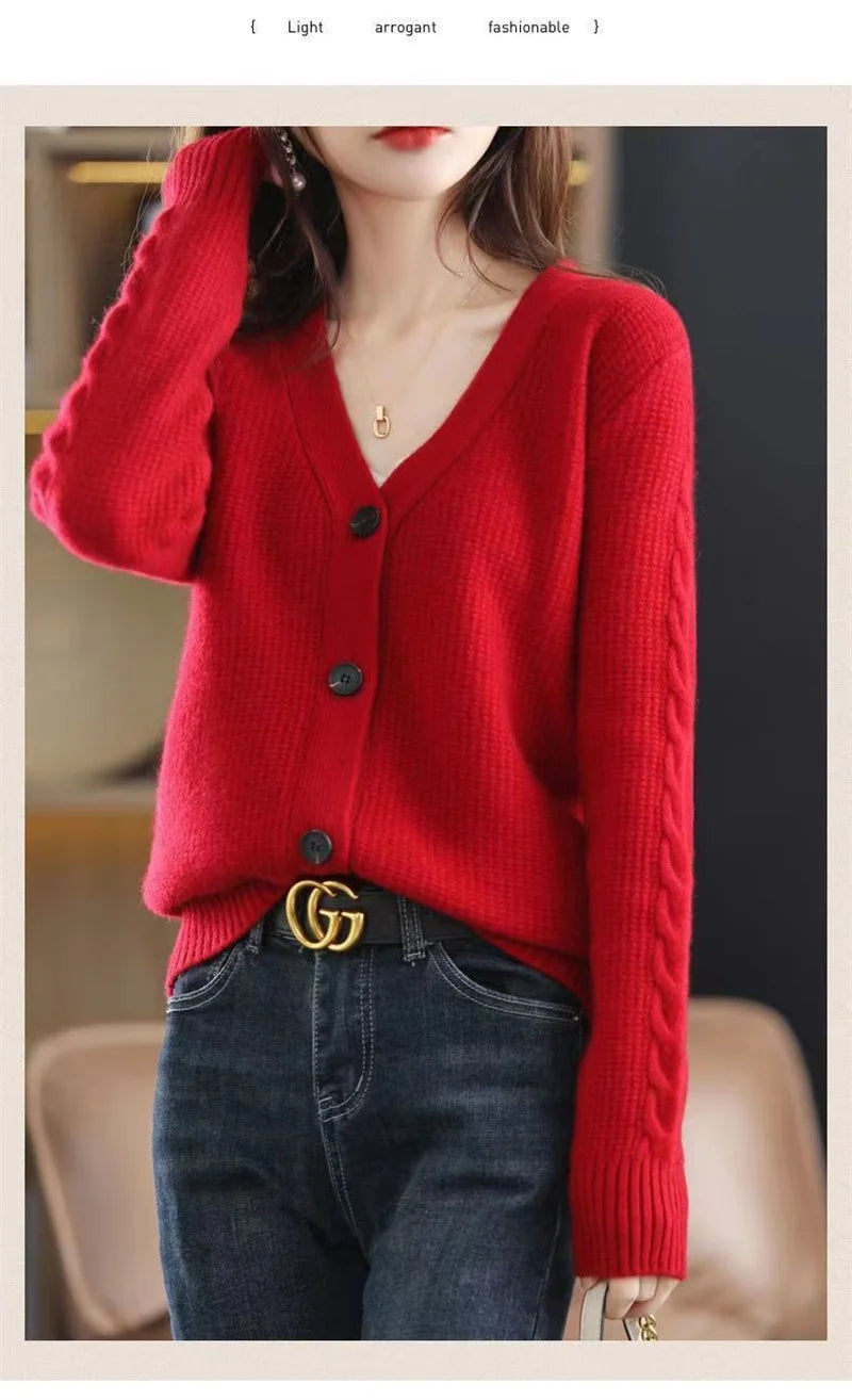 NewFall Fashion V Neck Women Knitted Sweater Cardigan Long Sleeve Soft Slim Sweater Outwear Femlae Solid Casual Knitted Sweater - reetell