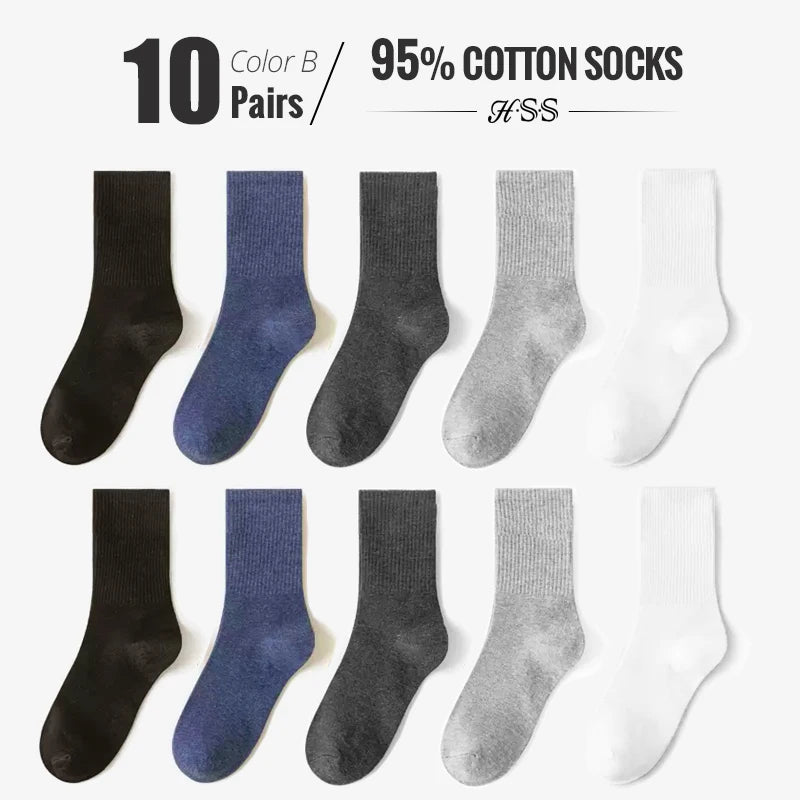 HSS 95% Combed Cotton Socks Men Business Dress Long Socks Casual Solid Color Spring Summer Black White Sock For Male Comfortable