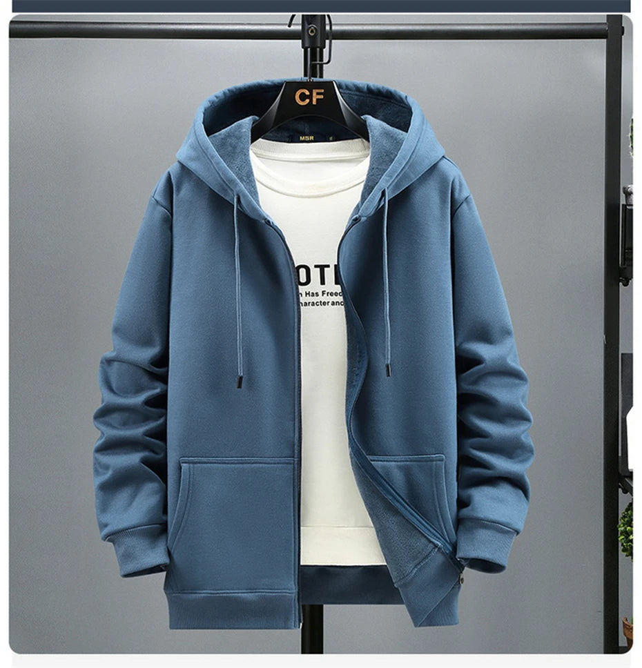 Plus Size 10XL 12XL Hoodie Men Autumn Winter Fleece Hoodies Solid Color Jacket Hoodies Big Size 12XL Blue Black Red Grey - reetell