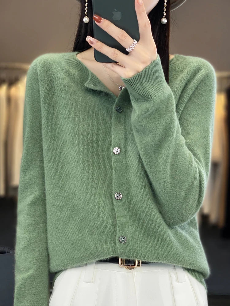 High Quality Round Neck Long Sleeve Cashmere 100% Merino Wool Pullover Women Sweater Coat Top - reetell