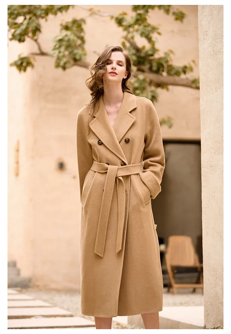 Women's Coat Double-sided 10% Cashmere 90% Wool Women's Long Coat Jacket, 2024 Winter New Long Cashmere Coat Women - reetell