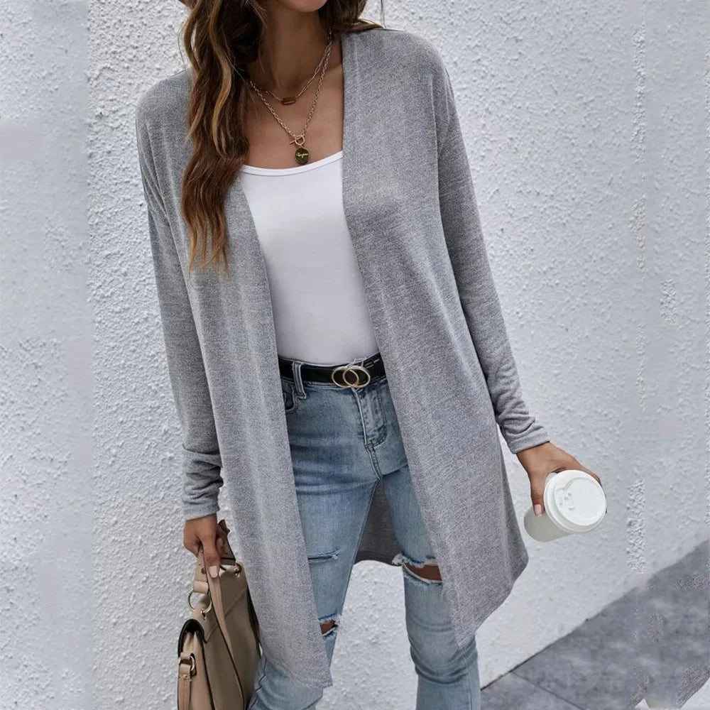 Autumn 2023 new source of women's pure color unbuttoned Cardigan long-sleeved sweater - reetell