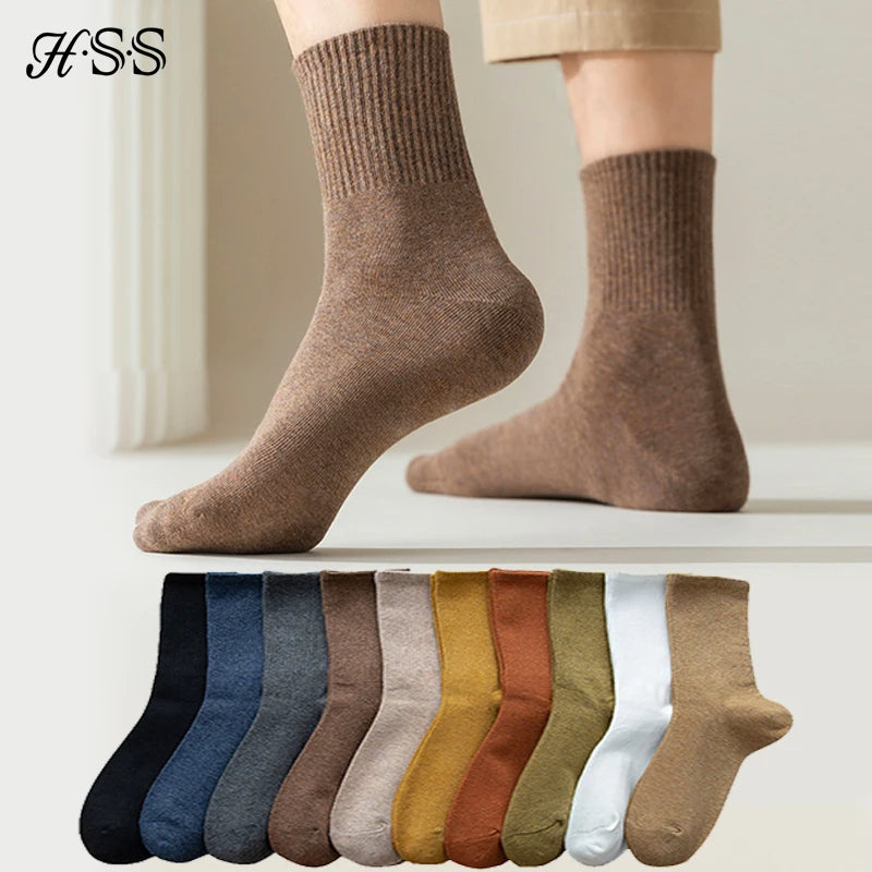 HSS 95% Combed Cotton Socks Men Business Dress Long Socks Casual Solid Color Spring Summer Black White Sock For Male Comfortable