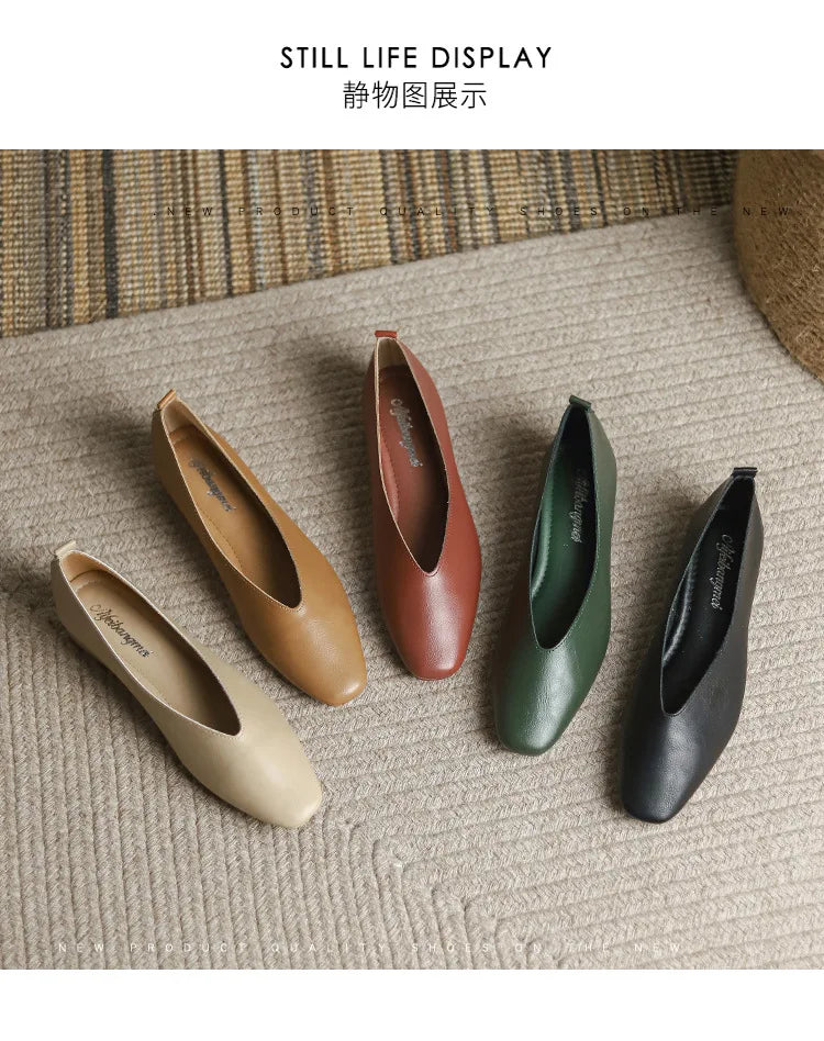 Genuine Leather Multi-color Low-heeled women's Shoes 2023 Round Toe Flat Bottom Shallow Cut Single Shoe Casual Versatile Loafers