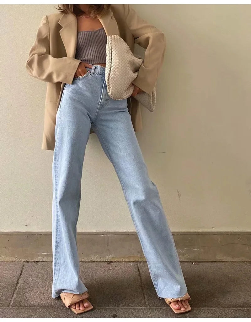 MiuKoMiYa Straight Jeans Women High Waist Streetwear Light Blue Boyfriend Denim Pants Ladies Wide Leg White Jeans For Women 2023 - reetell