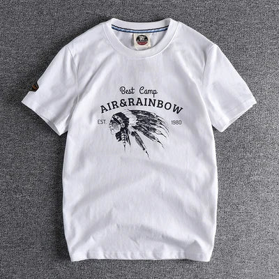 Summer New American Retro Short-sleeved O-neck Eagle Printed T-shirt Men's Fashion Simple 100% Cotton Washed Casual Sport Tops