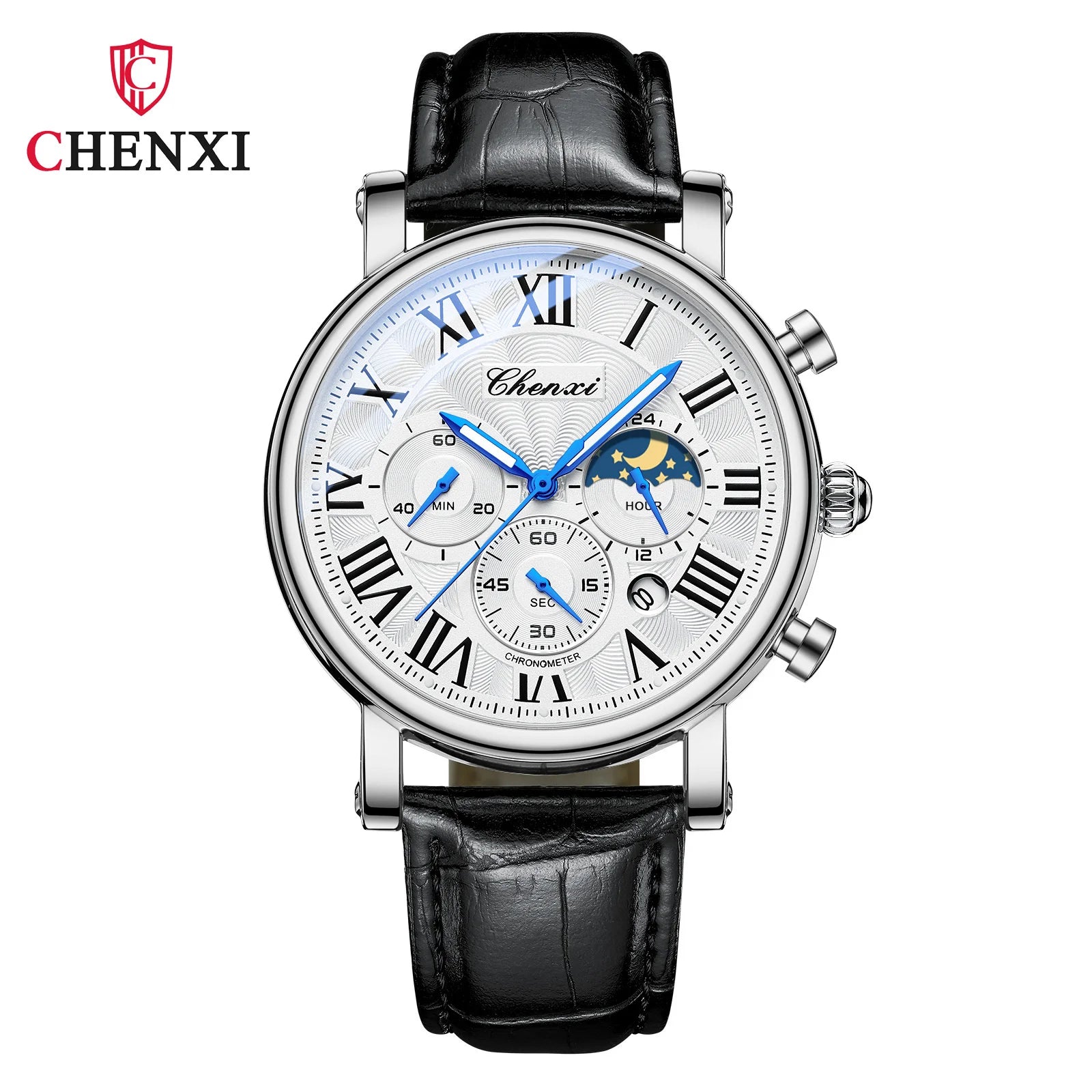 CHENXI 973 Multi-function Business Moon Phase Date Waterproof Rome Analog Imported Men Wristwatch Dial Quartz Leather Watches