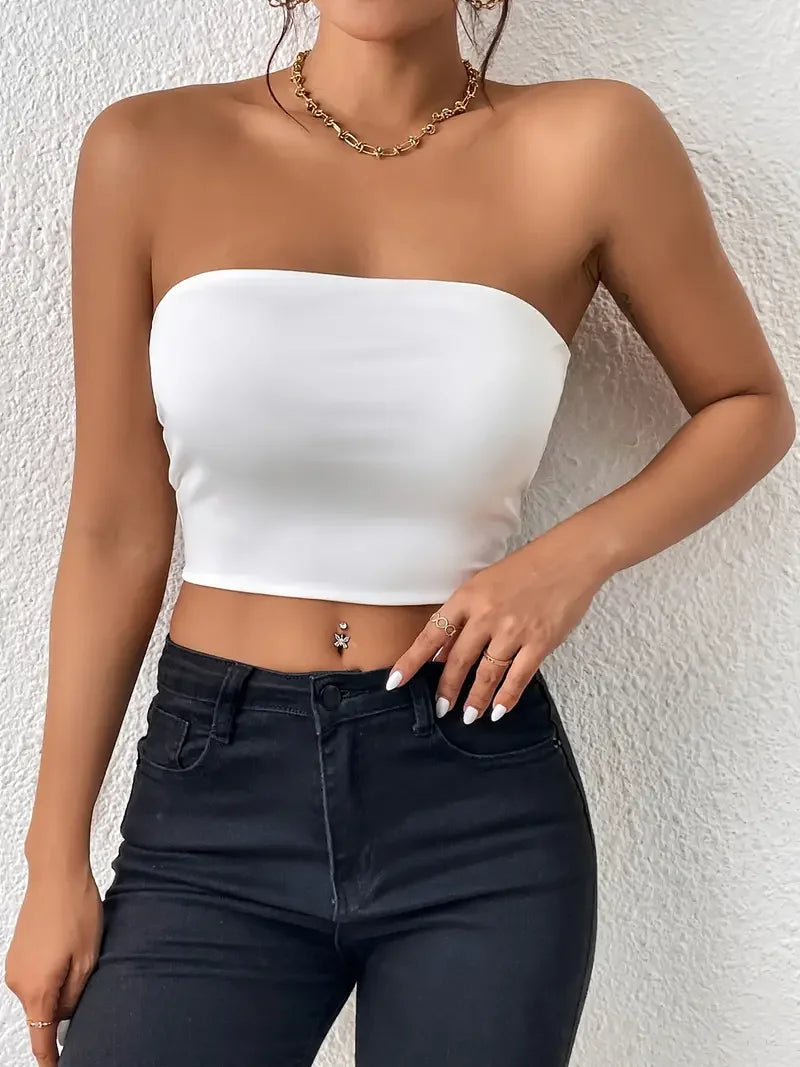 Sexy Bodycon Crop Tube Top, Solid Stretchy Tube Top, Casual Every Day Tops, Women's Clothing - reetell