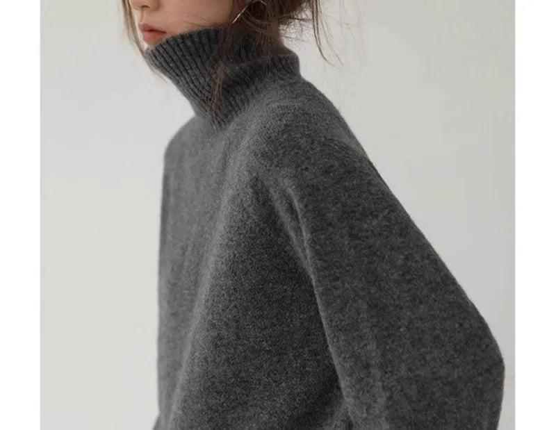 2024 Autumn and Winter New Thick Cashmere Sweater Women High Neck Pullover Sweater Warm Loose Knitted Base Sweater Jacket Tops - reetell