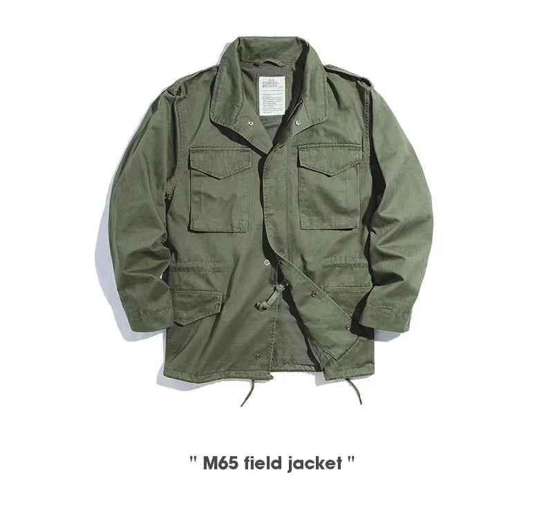 Maden Retro M65 Jackets for Men Green Outdoor Windbreaker Vintage Casual Solid Coat Mens Clothes Multi-Pocket Jacket - reetell