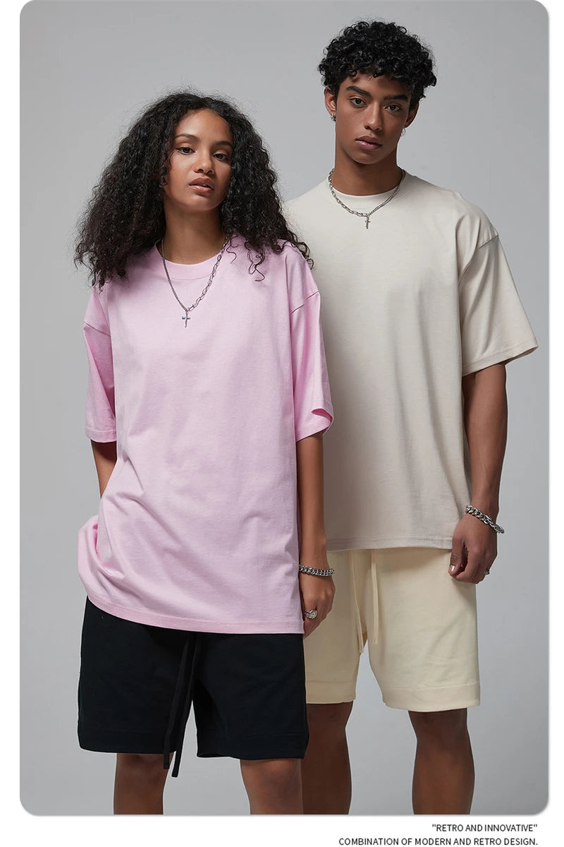 ZODF New 2024 Summer Men Basic 190gsm Cotton T-Shirts Unisex Oversized Comfortable O-Neck T Shirt Brand Tops HY0756