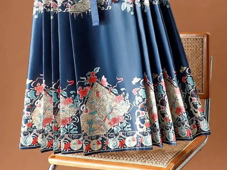 Maxi Chinese Style Horse Face Skirts Women Hanfu Vintage Harajuku Saia Casual Long Print Pleated Skirt Woman Clothing Faldas - reetell