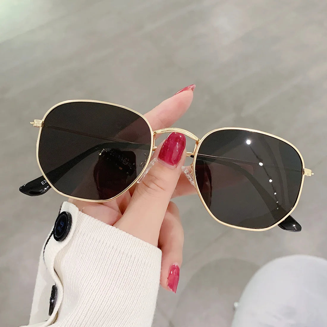 Men Sunglases Hexagon Sun glasses NEW Women Metal Frame Fishing Glasses Gold tea Eyewear lentes de sol hombre okulary UV400 - reetell