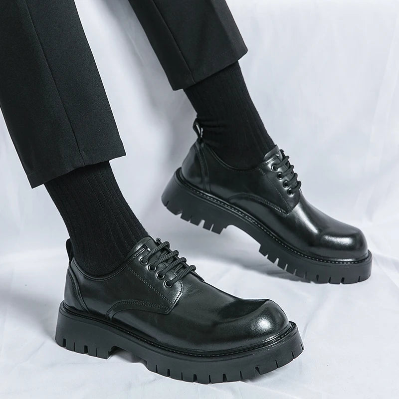 Men Casual Large Toe Original Black Platform Business Thick Bottom Dress Shoes Men Gentleman Outdoor Patent Leather Safety Shoes - reetell