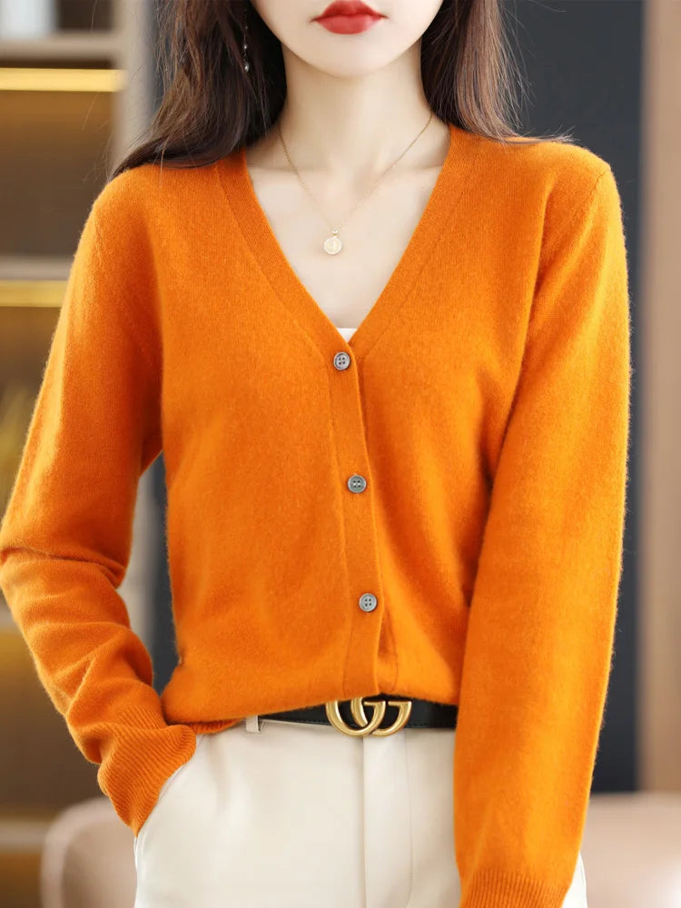 Women's Sweater 2024 Spring Autumn Cardigans V-neck Single Breasted Short Slim Lady Knitwear Tops Solid Korean Fashion Cardigan - reetell