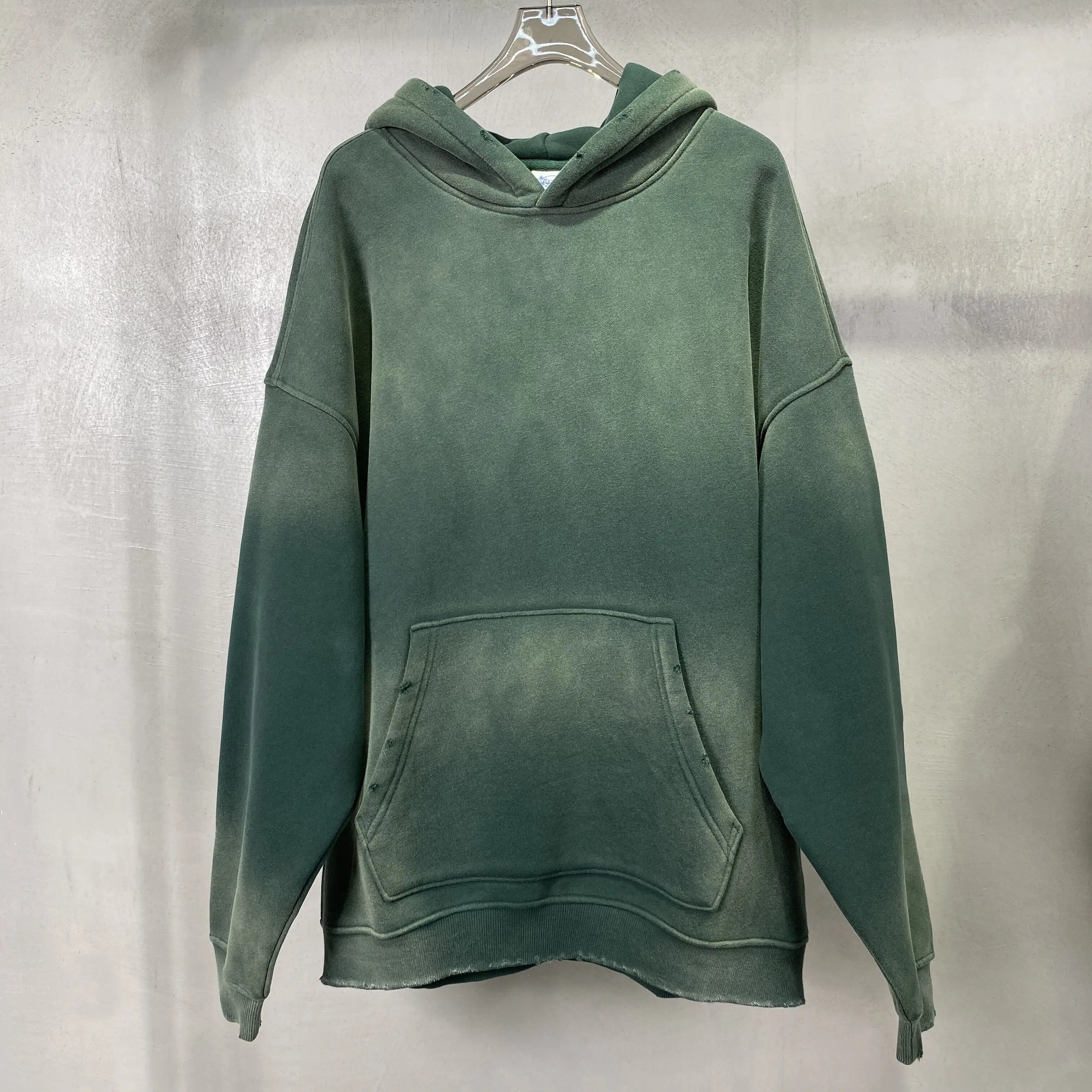 Solid Color Blanks plus fleece thicken spray-dyed aged hoodie - reetell