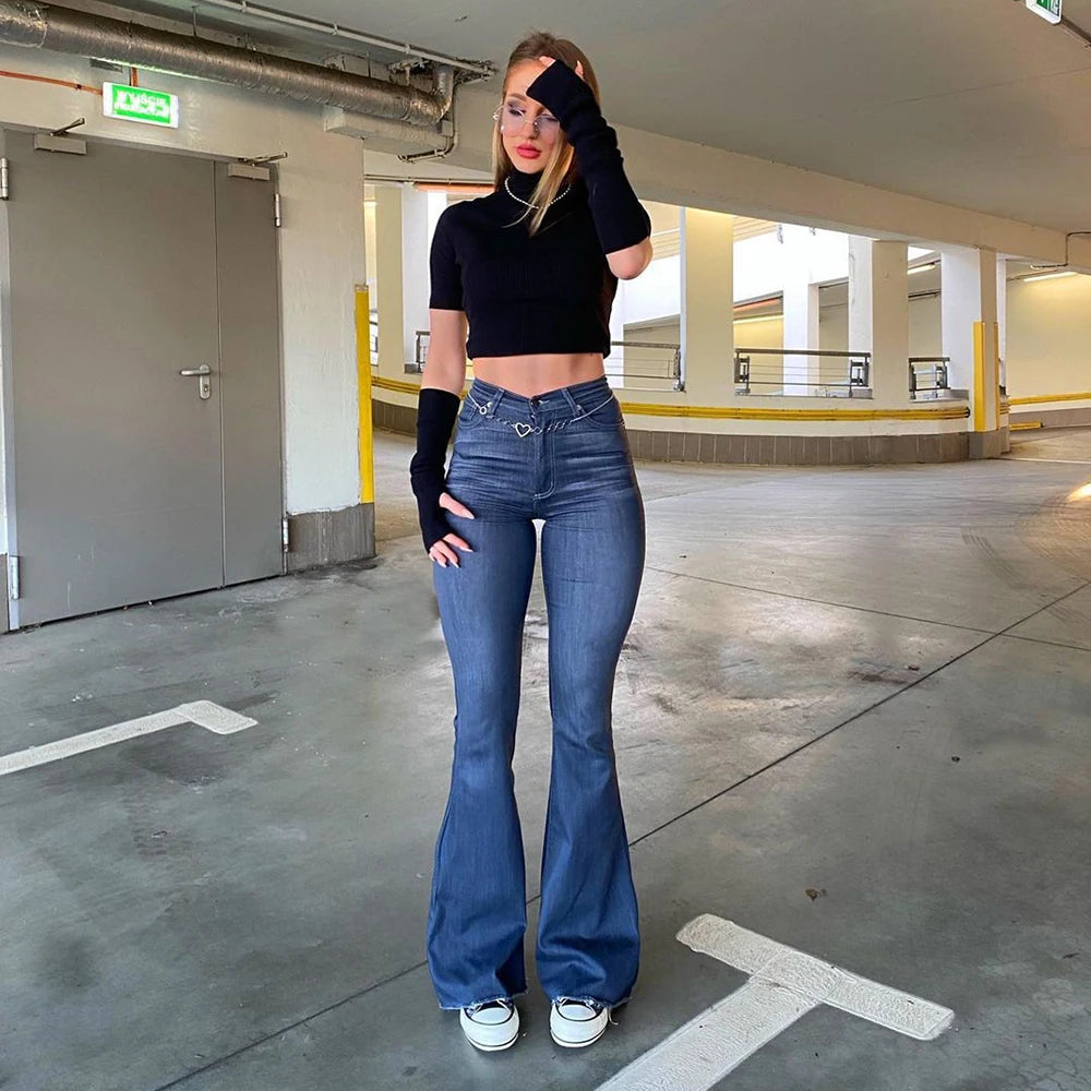 Spring Autumn Thin Fashion Y2K Blue Jeans Women High Waist Stretch Jeans Femme Trousers Vintage Casual Comfort Denim Flare Pants - reetell