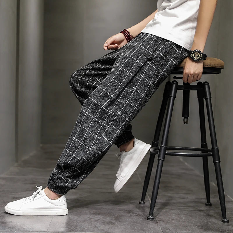 Cotton Linen Pants for Men New Trend Disc Buckle Hallen Pants Man Spring Summer Comfortable Breathable Casual Pants