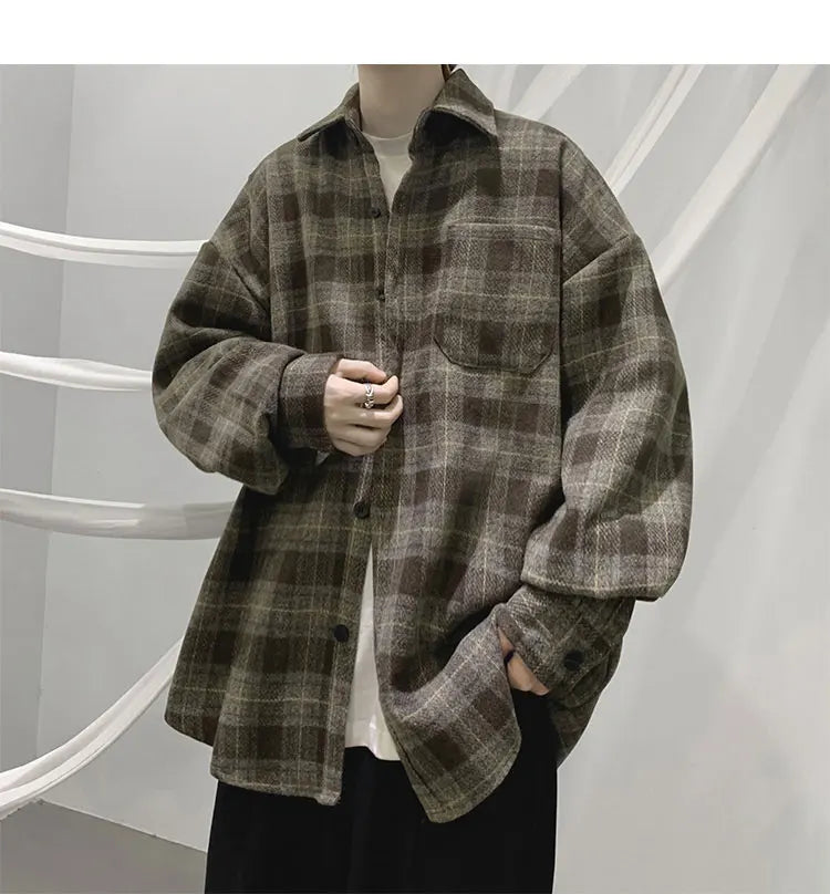 LAPPSTER-Youth  Long Sleeve Winter Y2k Streetwear Fleece Shirts Flannel Harajuku Plaid Shirt Vintage Korean Fashions Clothes