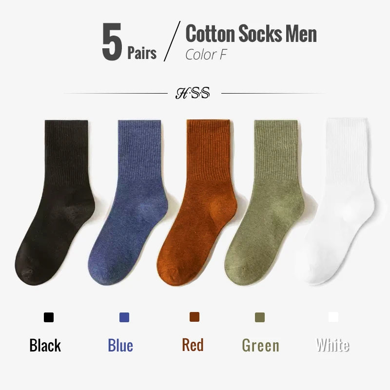 HSS 95% Combed Cotton Socks Men Business Dress Long Socks Casual Solid Color Spring Summer Black White Sock For Male Comfortable