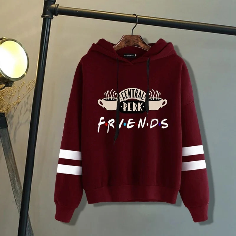 Women Friends TV Show Hooded Sweatshirt Cute Coffee Printing Hoodies Female Autumn Winter Casual Pullover Hoodies - reetell