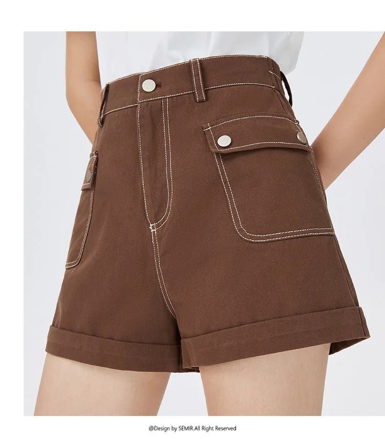 Semir Casual Pants Women Cargo Pants Simple And Handsome 2024 Summer New Pure Cotton A-Line Shorts Versatile - reetell