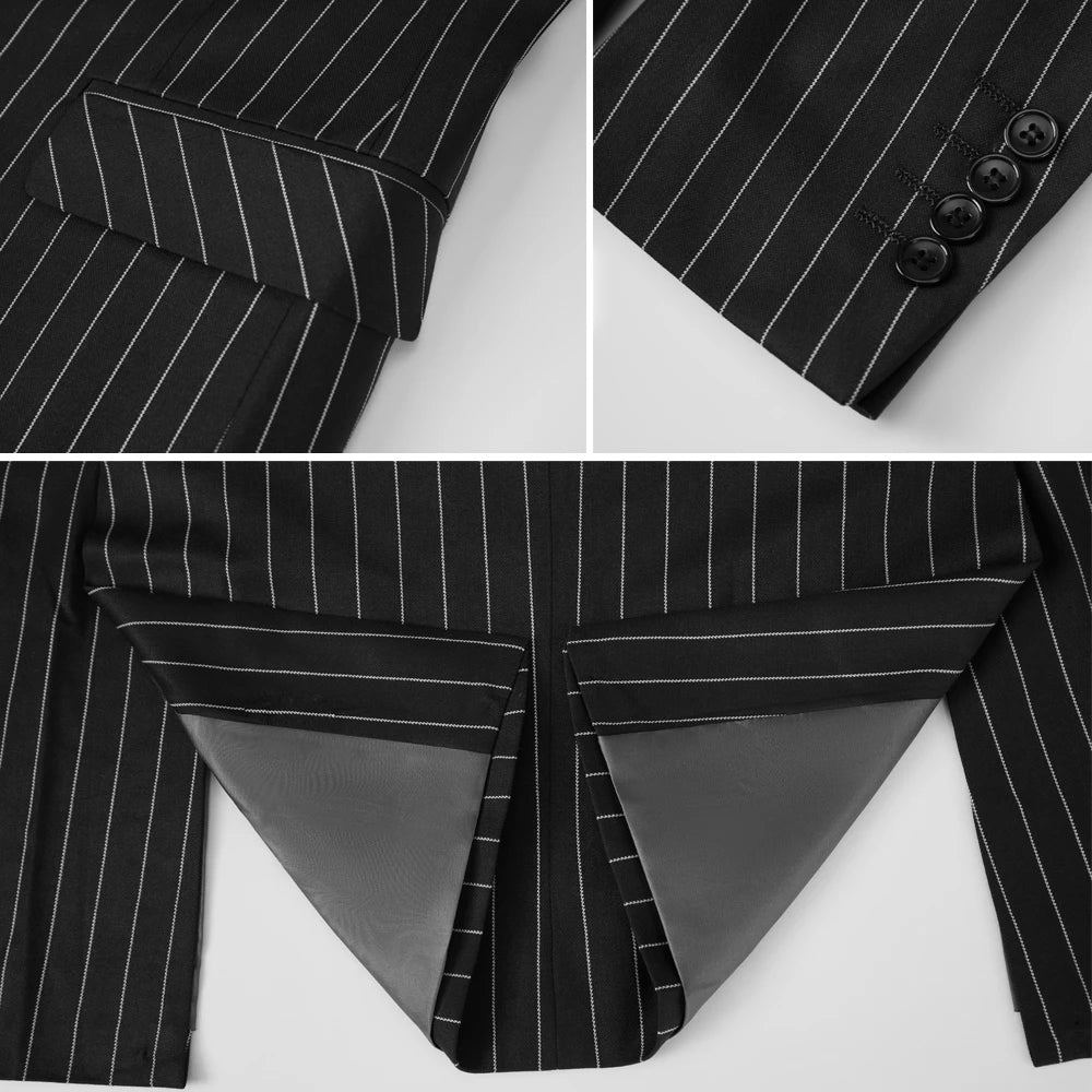 Men's Suits 2 Pieces Vintage Double Breasted Suit Black Red Stripe Terno Slim Fit Large Lapels Wedding Groom Tuxedo Tailcoat Men - reetell