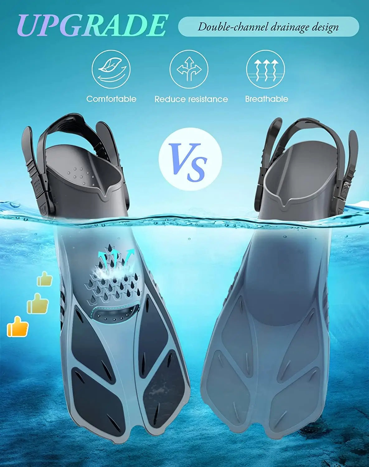 Snorkel Fins Adjustable Buckles Swimming Flippers Short Silicone Scuba Diving Shoes Open Heel Travel Size Adult Men Womens - reetell