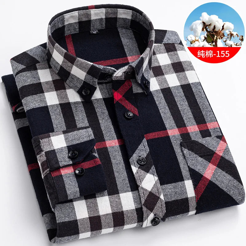 Cotton Mens Checkered Shirts Long Sleeve Soft Plaid Shirt Button Up Regular Fit Leisure Classical Vintage Comfortable Man Tops