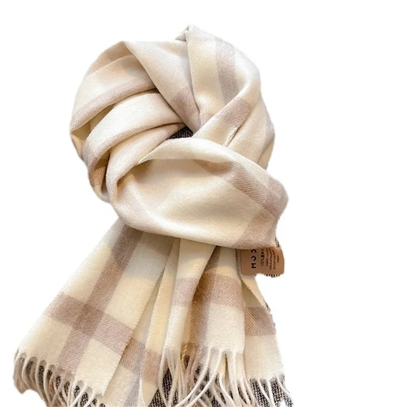 100% Wool Luxury Brands Classic England Style Women Scarf Fashion Stripe Plaid Scarves Tassel Shawls Pashmina Lady Wrap 32*180cm - reetell