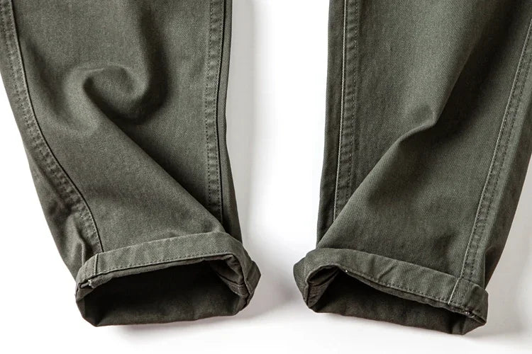 100% Cotton Dense Heavyweight Men Pants Retro American Casual Tough Guys Slim Straight Workwear Trousers Spring High Quality - reetell