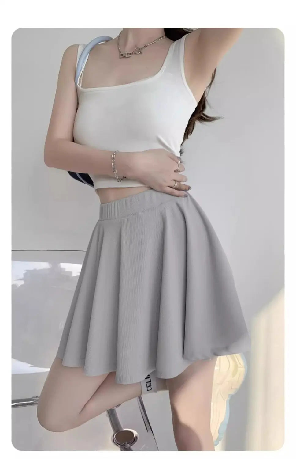 Yasuk Spring Summer Sporty Casual Slim Sport Shorts Pants Panty Dress Sweet Cool Girl Soft Ice Silk Pleated Skirt - reetell