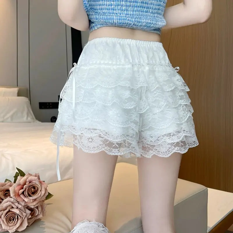 Lace Leggings Bow Shaped Cake Safety Pants Anti Glare Summer Thin Home Shorts and Skirts Can Be Worn for External Fashion - reetell