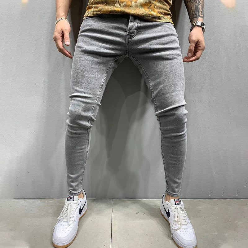 2023 New Men's Stretchy SKinny Jeans Solid Color Slim Fit Casual Pants Fashion Mens Designer Clothes Streetwear Denim Trousers - reetell