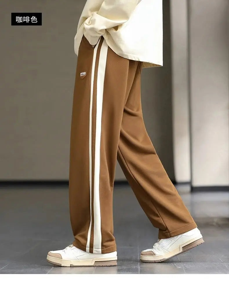 Spring Autumn Elastic Waist Fashion Straight Pants Man High Street Contrast Color Casual Pockets Drawstring All-match Trousers - reetell