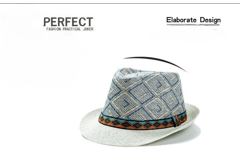 New Spring/Summer Men's Straw Knitted Hat Short Brim Trendy British Jazz  Sunscreen Beach Hat Versatile for Gentlemen