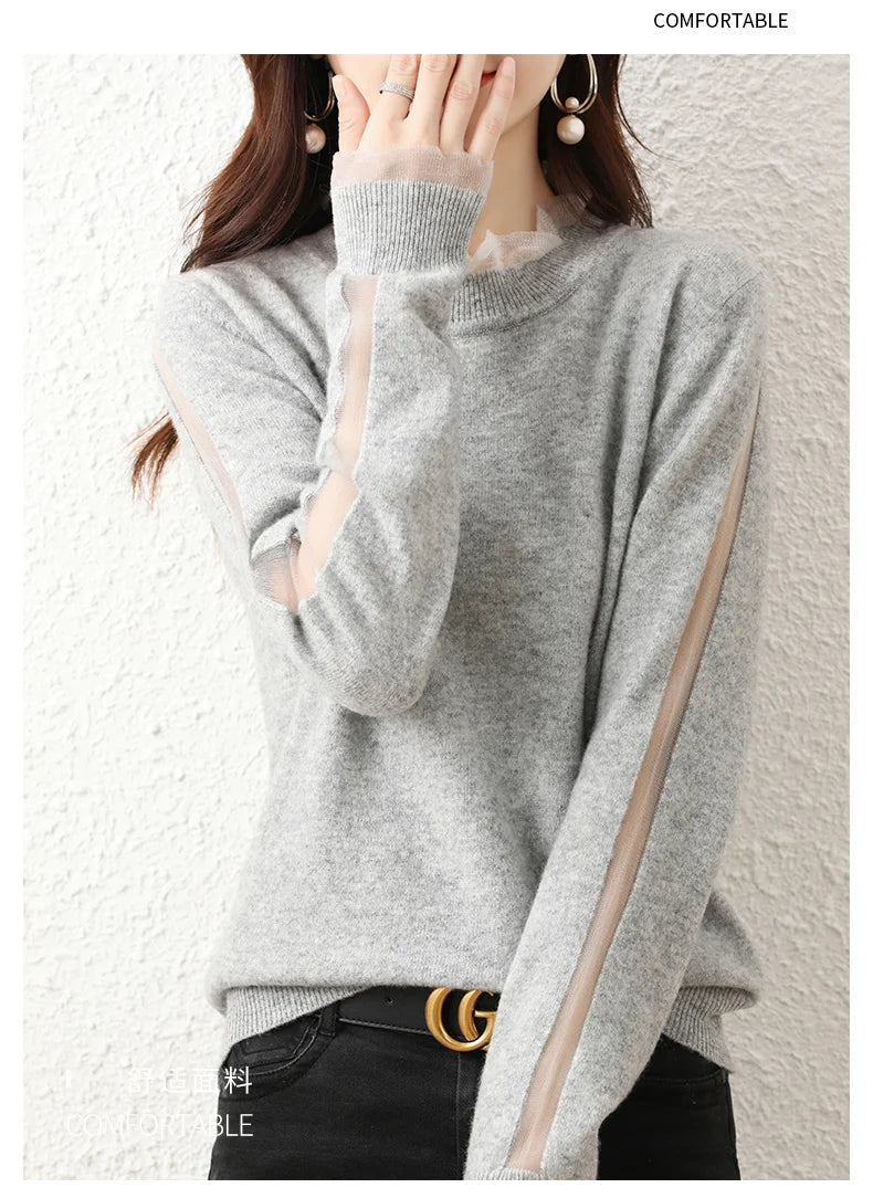 Lace collar Cashmere Elegant Women Sweater Knitted  Pullovers  Loose Soft Female Knitwear Jumper - reetell