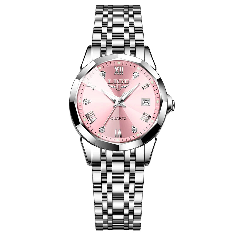 LIGE Top Luxury Elegant Watch for Women Waterproof Luminous Date Ladies Watch Stainless Steel Quartz Women's Watches Girl Reloj