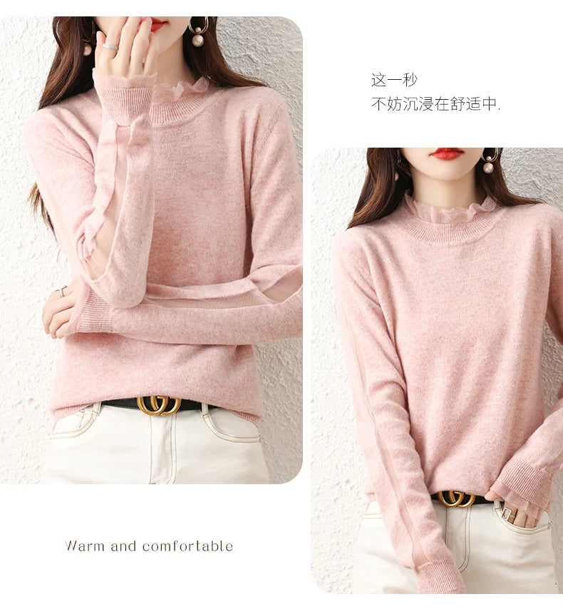 Lace collar Cashmere Elegant Women Sweater Knitted  Pullovers  Loose Soft Female Knitwear Jumper - reetell