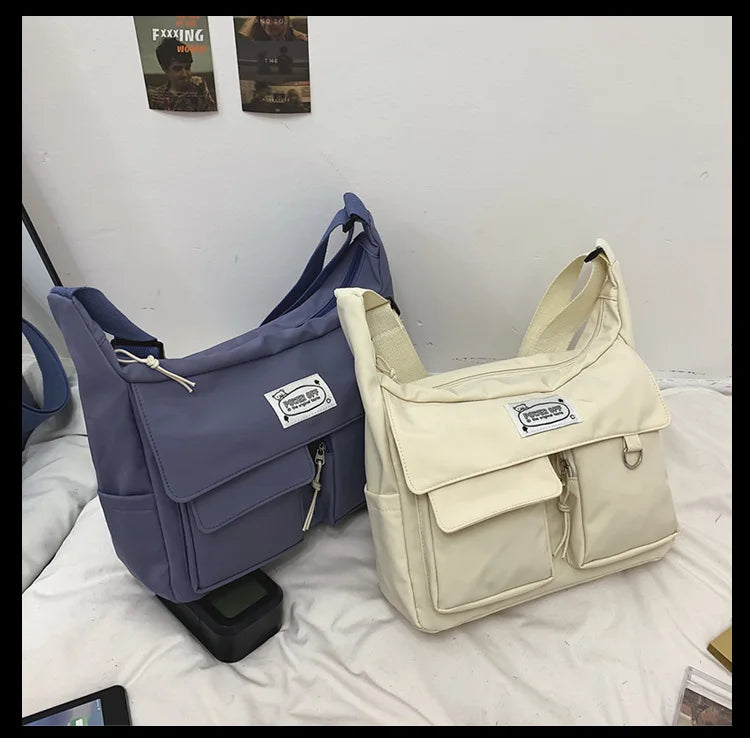 Korean Ulzzang Messenger Bag Women New 2023 Nylon Bags Multipockets Crossbody Bags For Women School Book Shoulder Bag Girls Sac - reetell