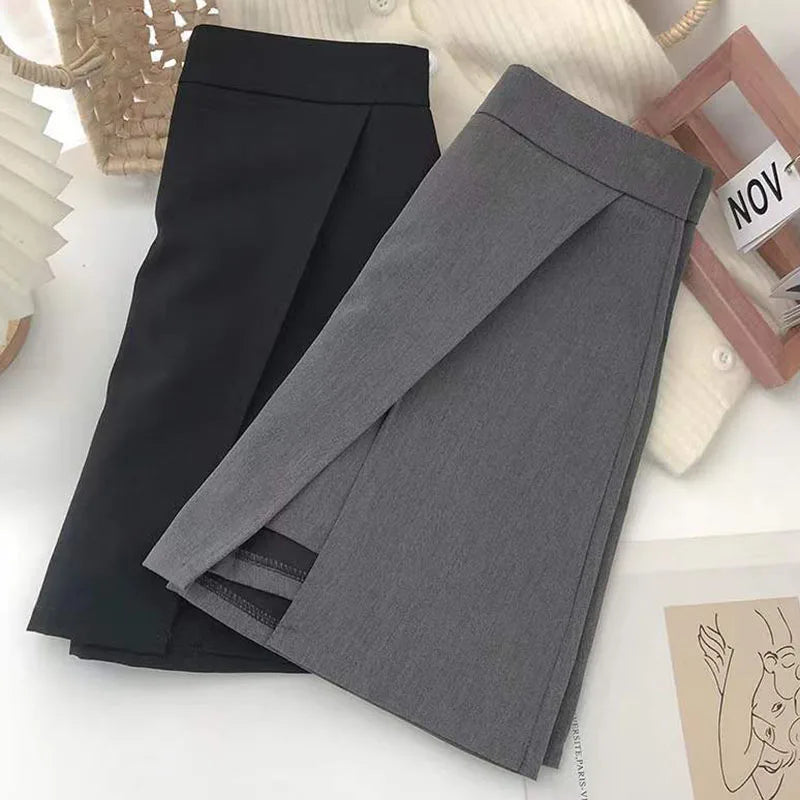 Lucyever Black Gray Women Skirts A-Line Korean Style High Waist Split Mini Skirt Woman Simple Casual Office Shorts Skirts Female - reetell