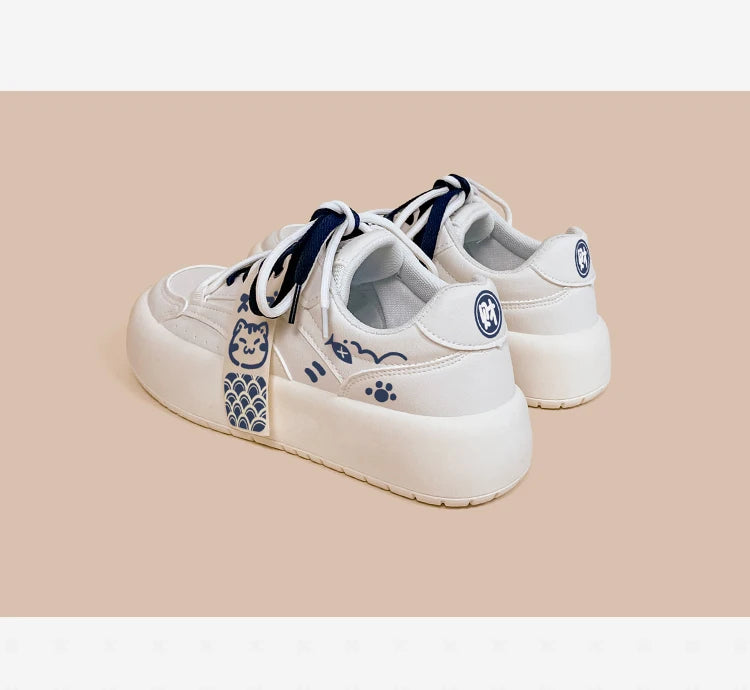 Amy and Michael Original Design Trendy White Chunky Sneakers Kawaii Girls Students Casual Tennis Shoes Women Comfort Trainers