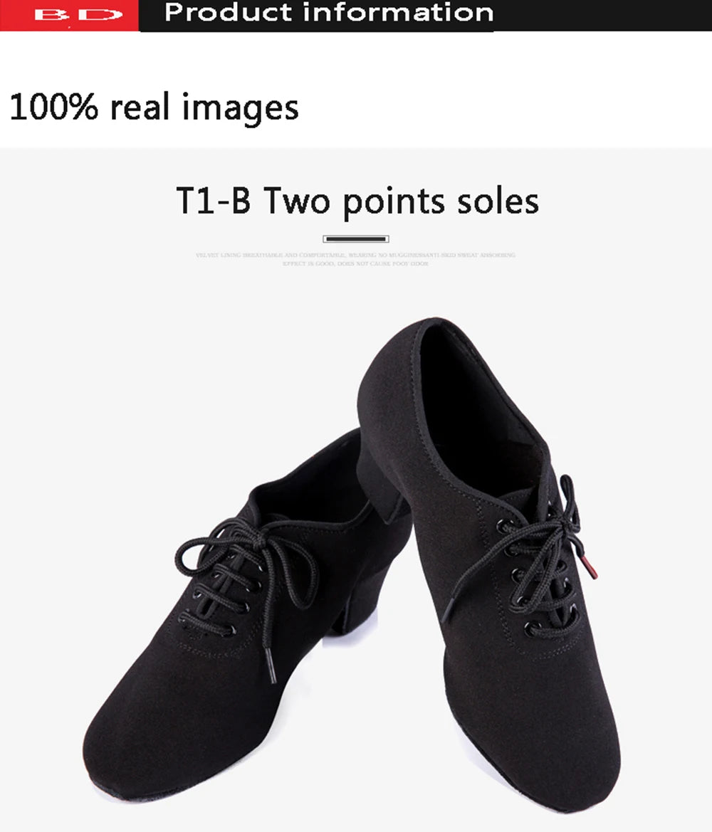 Latin Dance Shoes Women Genuine BD t1-b Import Oxford Lace Wholesale Sports Teacher Black Heel 4.5cm Male Female Generic Canvas