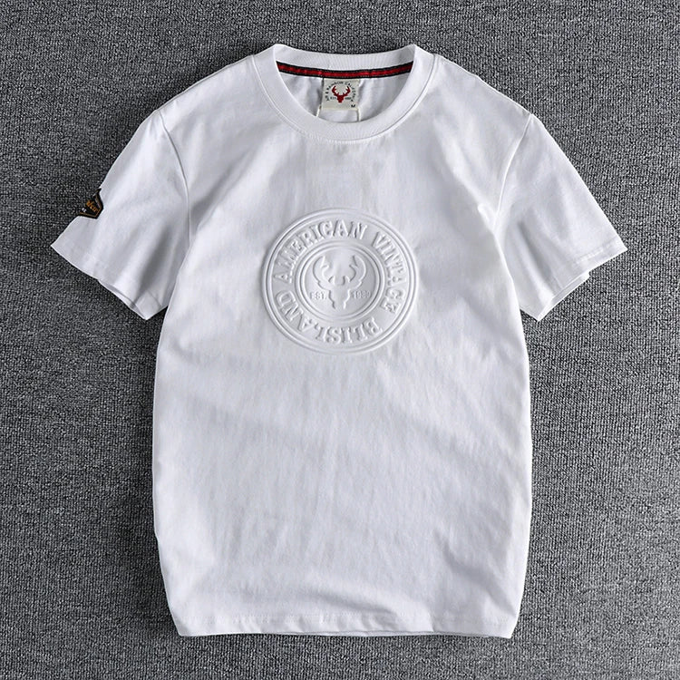 Summer New Japanese Retro Short Sleeve O-neck 3D Letter Printed T-shirt Men's Fashion 100% Cotton Washed Old Loose Casual Tops